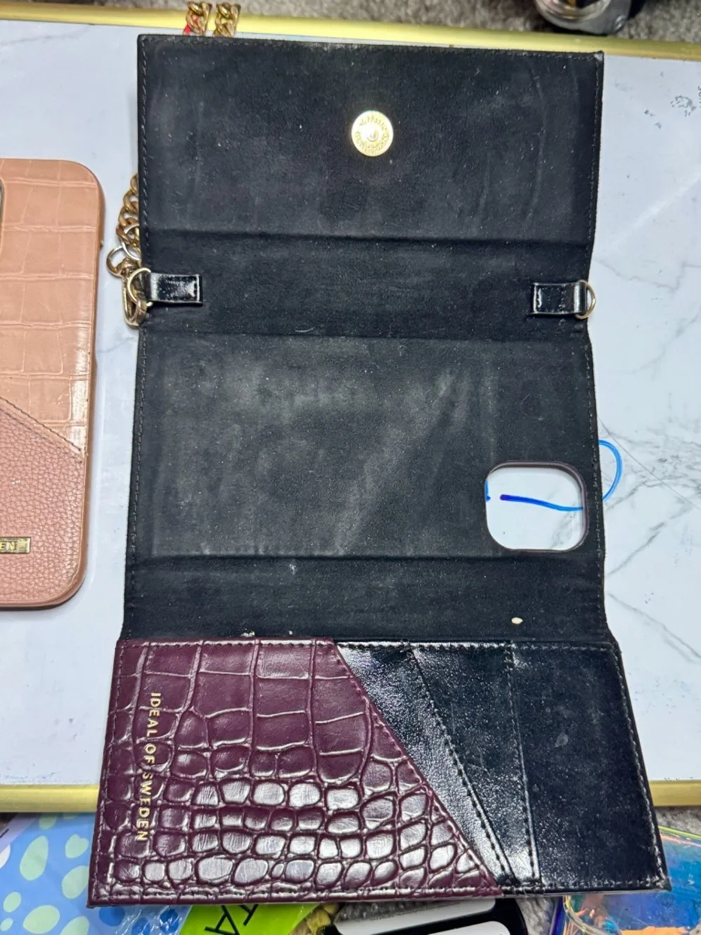 Blush Pink Croc-Texture Phone Case with Card Slot